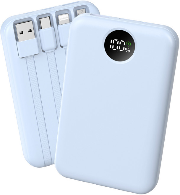 YEXXI 일체형 보조배터리 고속충전 PD 22.5W 미니 휴대용 10000mAh 4개 케이블 멀티단자, Blue, N1