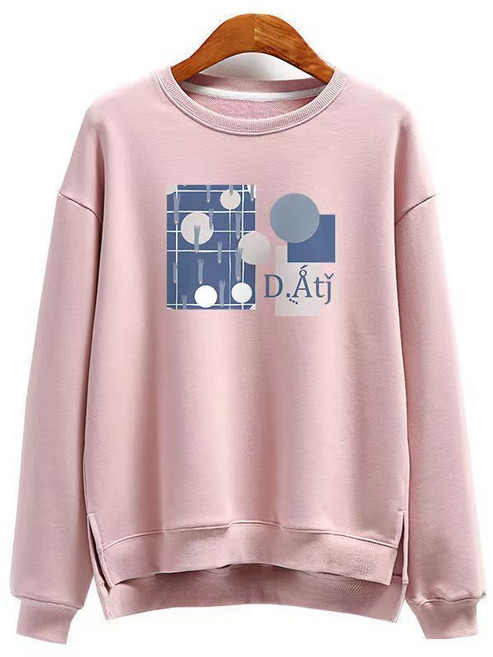 Makone 여성 맨투맨 프린트 라운드넥 루즈핏 옆트임 캐주얼 긴팔 데일리