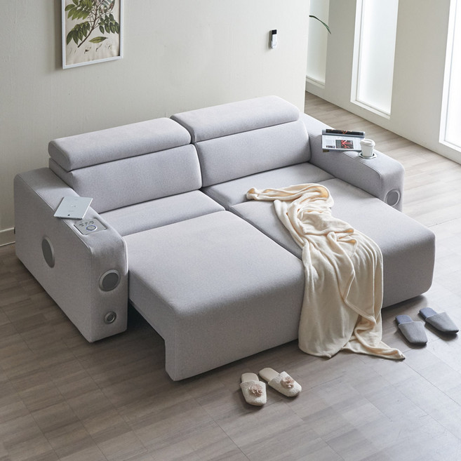 [에보니아] 알렉스 전동 슬라이딩 확장형 3인용쇼파 아쿠아스웨이드 (리클라이너 모션소파/고급형/스피커), 라이트그레이