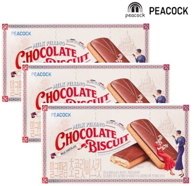 피코크 밀크필링초콜릿 비스킷, 3개, 130g