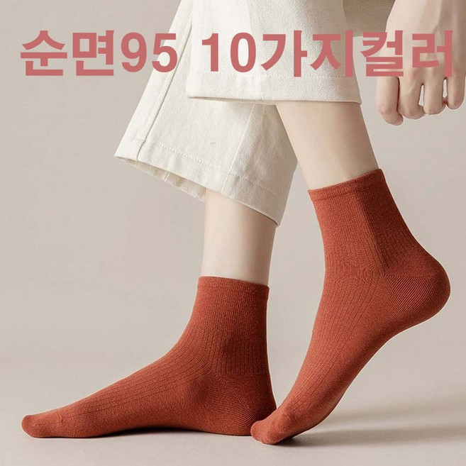 패션리더 여자 단목양말 세트 핫한 10가지컬러 순면 95프로 발목양말 5켤레