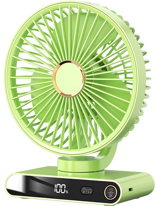 YINUO 탁상형 벽걸이형 천장형 충전식 무선 탁상용선풍기 디지털 스마트 디스플레이 5단 풍속 분위기 조명 캠핑 기숙사 학생용 회전 무선 탁상용선풍기, 그린 (충전식)