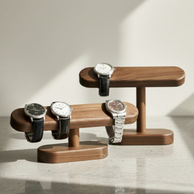디루아 원목 시계거치대 손목시계 받침대 팔찌 진열 보관함, S 9.5cm, 1개, 호두나무