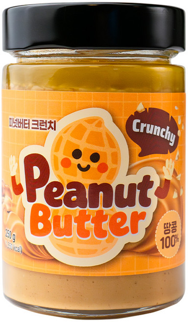 피넛버터 크런치 땅콩 100% 땅콩버터 무가당 무첨가, 1개, 250g