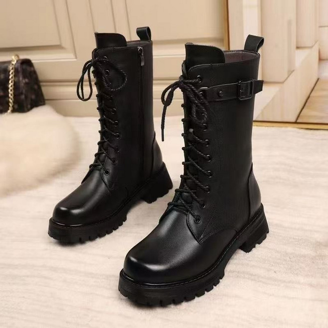 여자 겨울 미들 부츠 소프트 레더 원단 기모 보온 솜신발 키높이 스키 방지 부츠