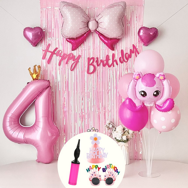 연지마켓 하츄핑 풍선 캐치 티니핑 생일 파티 용품 세트, 커튼 숫자풍선 4, 1세트