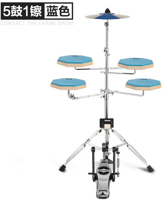 연습용드럼패드 드럼연습 입문용 스틱 가방 난타 드럼 주황색 5드럼 1심벌+드럼스틱통+드럼키, 1개, 파란색 5드럼 1심벌+드럼키
