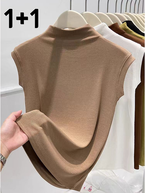 JUSTFEELING 1+1/2P 반폴라 민소매 니트티 스판 빅사이즈 M-4XL 체형커버 모달 이너티 여성의류