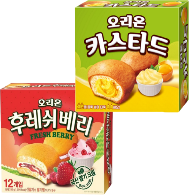 오리온 후레쉬베리 딸기12p 카스타드 12p 2종 1개씩, 1세트