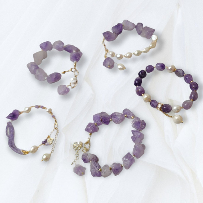 로맨틱 천연원석 자수정 진주 팔찌, 1.로맨틱, 1개