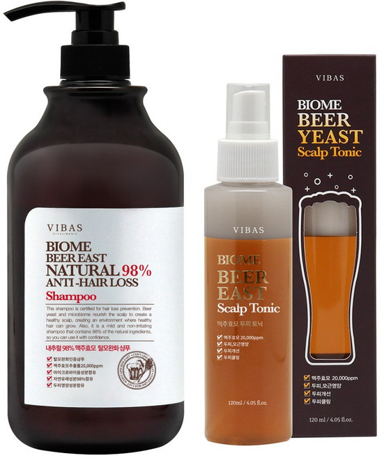 비바스 바이옴 내추럴98% 맥주효모 탈모완화 샴푸+맥주효모 토닉 세트, 1개