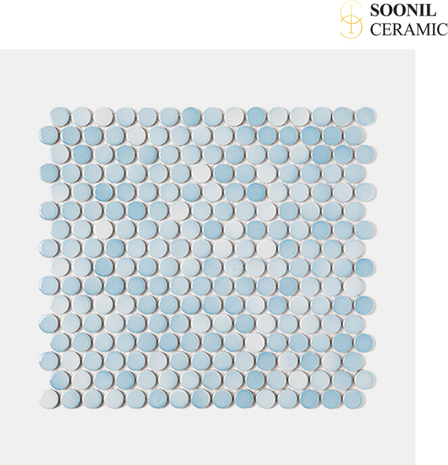 SIA032 원형 블루 모자이크 타일, 1개