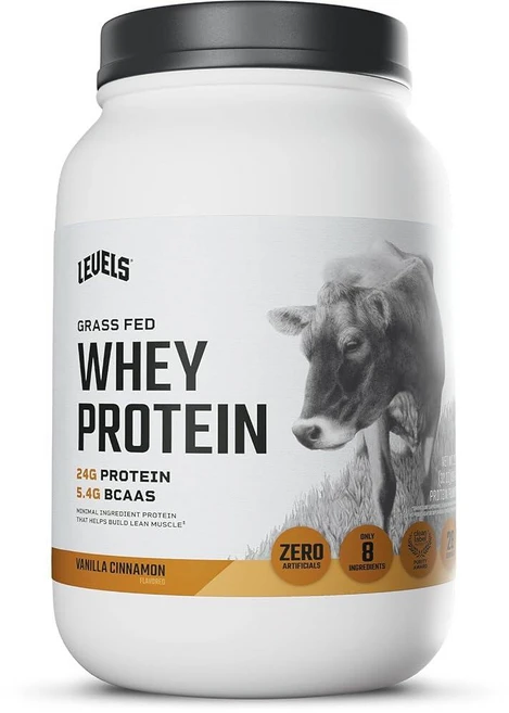 Levels 목초 사육 유청 단백질 파우더 인공 성분 없음 단백질 24G 바닐라 시나몬 0.9kg(2파운드), 28회 분량(1통), 1개, 907g - 쿠팡