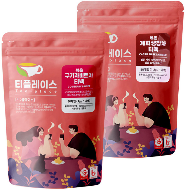 티플레이스 볶은 구기자비트차 50티백 + 볶은 계피 생강차 50티백 2종 세트, 1개, 100개입, 1.1g