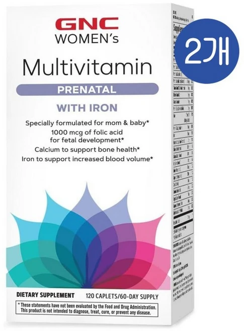 지엔씨 우먼 프레나탈 임산부 멀티비타민 철분 엽산 GNC Women Prenatal Multivitamin with Iron, 120정, 2개 - 쿠팡