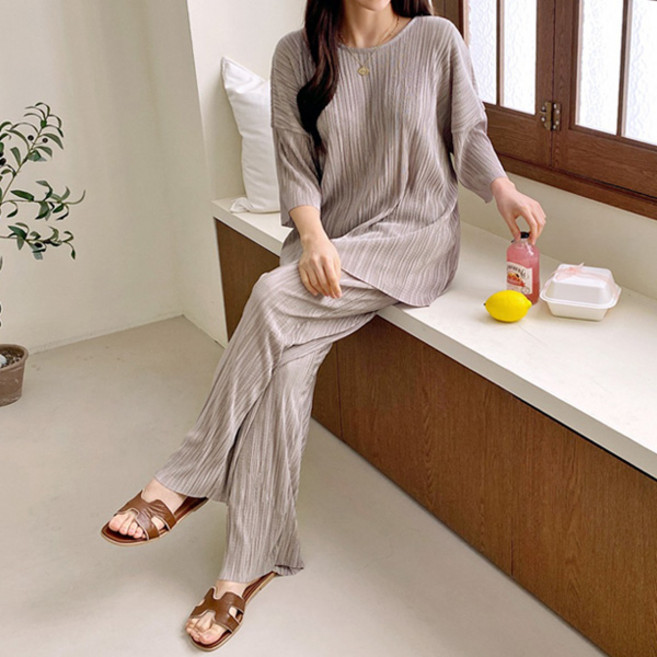 마이쏭 여성 빅사이즈 루즈핏 플리츠 여름상하세트 디온주름와이드팬츠세트