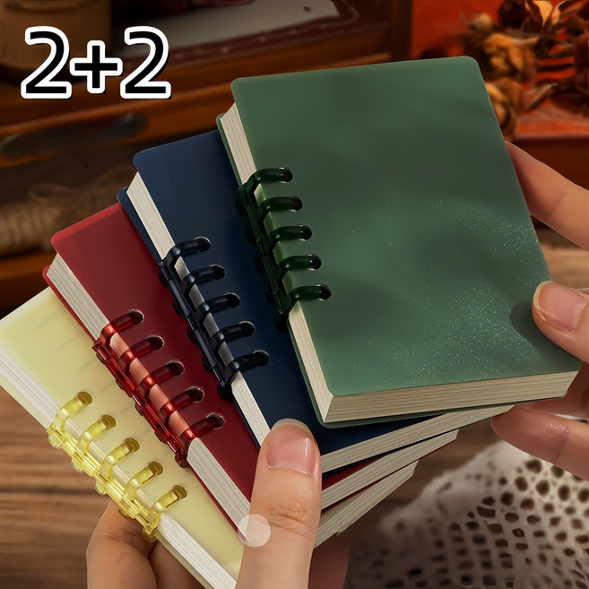 미니 휴대용 스프링 노트 정사각형 대형 스프링 노트 심플하고 빈티지한 메모장, 4개, 빨강, 노랑, 파랑, 초록, A7