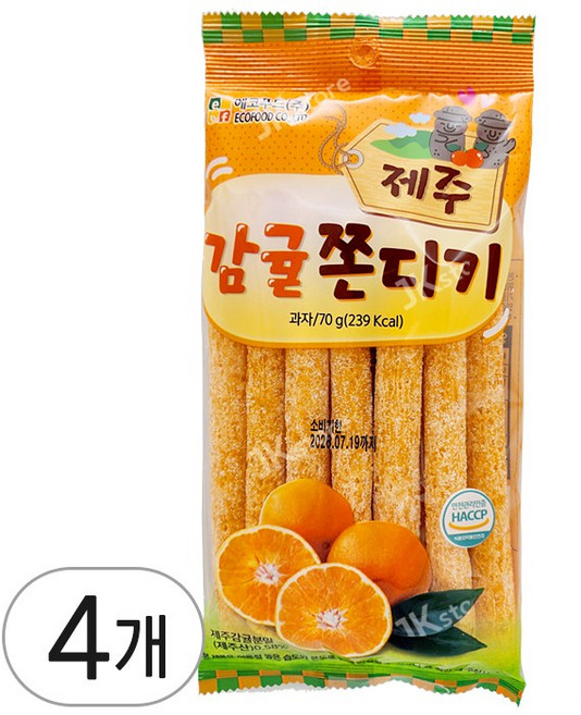 에코푸드 제주 감귤 쫀디기 옛날 간식 과자 스낵 문방구 군것질, 4개, 70g