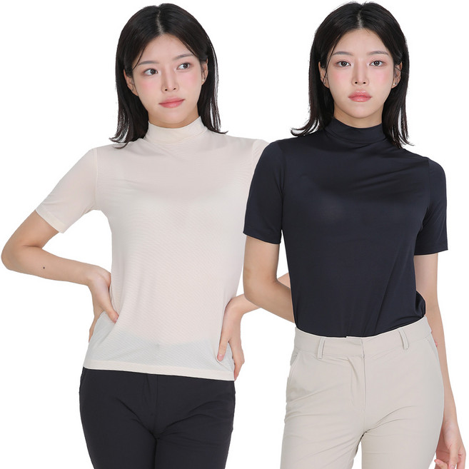 <투엘라> (1+1) 여성 반팔 반폴라 티셔츠_스무디처럼 시원한 스포츠 골프 냉감 티셔츠