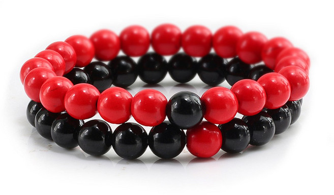 세트 팔찌 커플 거리 블랙 화이트 자연 용암 돌 아이 페르시 요가 남성 여성 탄성 로프 쥬얼리, 8mm Light-red, 1개