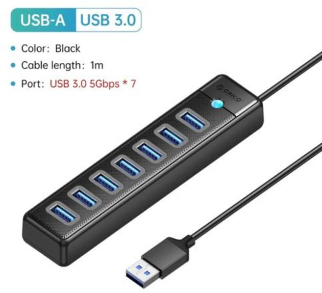 ORICO 고속 전송 C 타입 USB 30 허브 7 포트 분배기 노트북 확장 컴퓨터 액세서리, USB A 7 Port 100CM, 05 USB A 7 Port 100CM, 5.USB A 7 Port 100CM