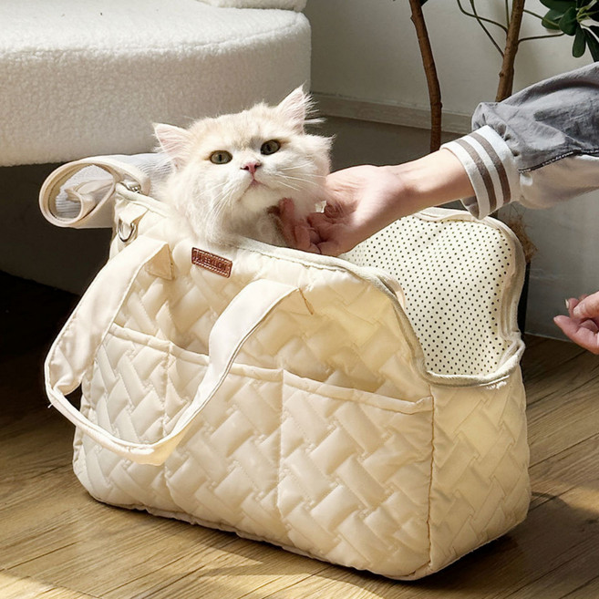 에코스윗 강아지 산책 가방 외출 이동 숄더백, 1개, 아이보리