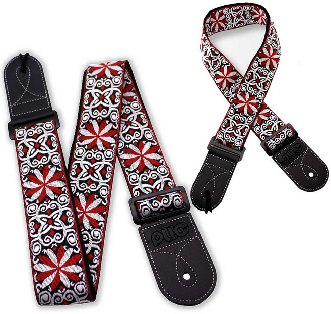 PLIC 꽃자수 기타스트랩 JCW205A (레드) 기타 멜빵 통기타 일렉 베이스 어깨끈