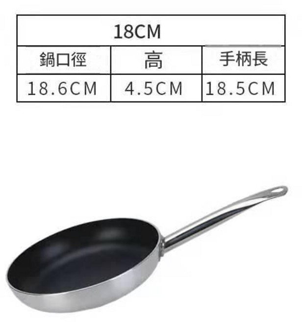18cm 不粘鍋 平底鍋, 鋼柄復底不粘煎鍋18cm 電磁爐明火通用, 1個