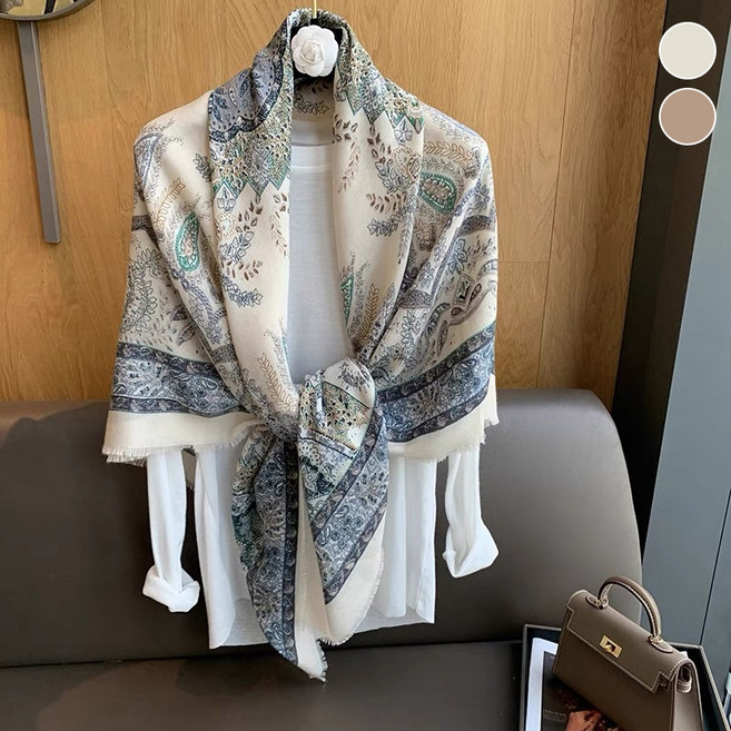 봄가을 꽃나무 여사님 빅사이즈 사각 빈티지 레트로 무늬 숄 스카프