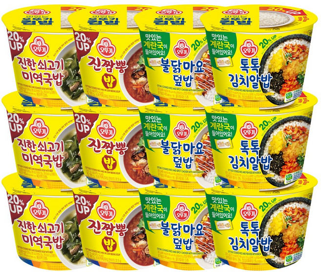 오뚜기 컵밥 4종 3개씩(진짬뽕+불닭마요+쇠고기미역국밥+톡톡김치알밥), 3.106kg, 1세트