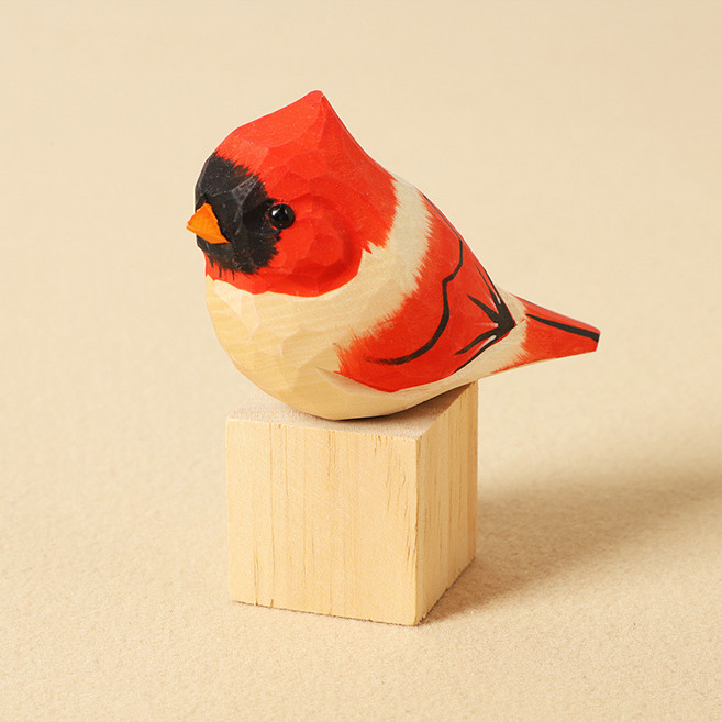 創意木雕小鳥擺件 辦公室桌面裝飾, 木雕紅頭鳥 木塊