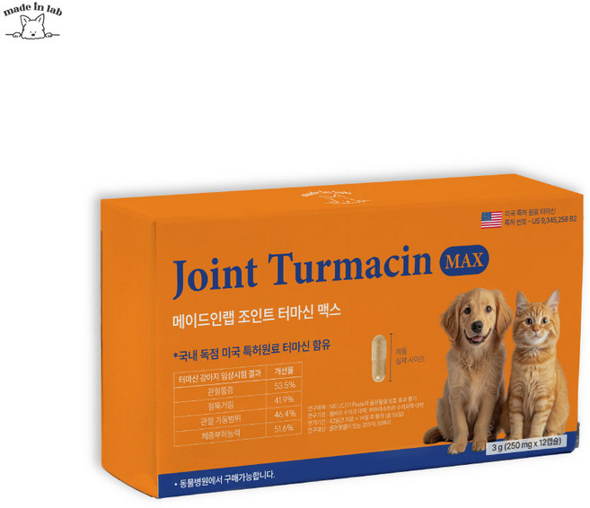 메이드인랩 강아지 관절 슬개골 영양제 조인트 터마신 맥스, 1세트, 뼈/관절강화, 12정