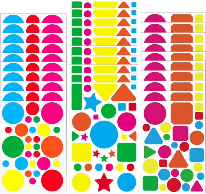 440pcs 도형 원형 사각형 삼각형 별 스티커, 2세트, 혼합(S5186) 15장 440PCS