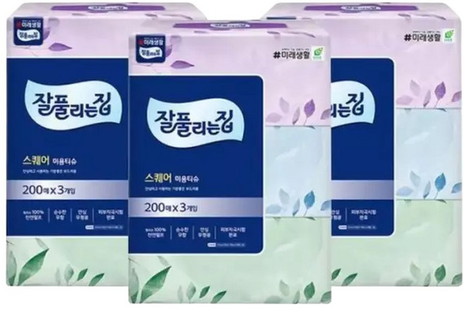 잘풀리는집잘풀리는집 잘풀리는집 스퀘어(구.리얼실키) 미용티슈 각티슈 200매 3입x3팩 (42929894), 잘풀리는집 리얼실키 미용티슈 각티슈 200매 3입 x, 9박스