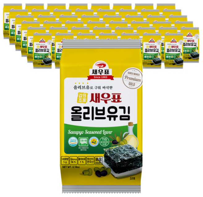 새우표 완도 올리브유 도시락김, 5g, 48개