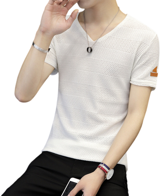 남성용 브이넥 반팔티셔츠 슬림핏 망사 티셔츠 Men's T-shirt 뉴타임즈 F543Z462