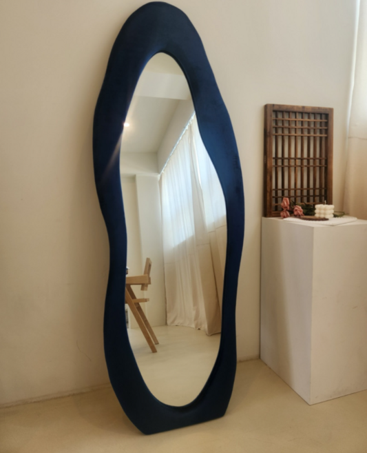 트랑떼 공룡알 대형 인테리어 물결 전신거울 웨이브 비정형 드레스룸 피팅 옷가게 스탠드 거울 B타입, 블루(뒤면지지대없음)