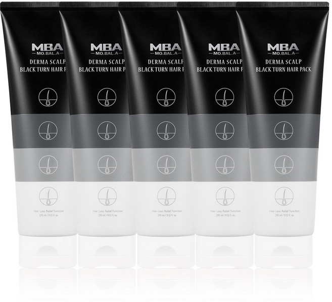 MBA 탈모완화 모발영양 집중케어 탈모케어 새치커버 모발아 더마 스칼프 블랙턴 헤어 팩 270ml, 5개