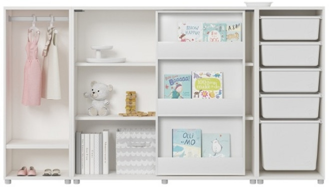 한샘 샘키즈 슬라이딩 수납장 전면책장형 옷장 박스 2000, D형:(몸통)라이트메이플/(박스)올베이지(D)