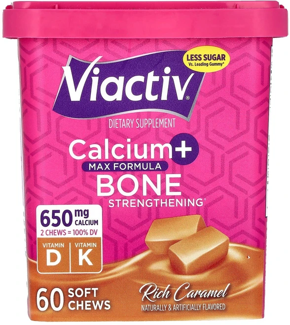 Viactiv 칼슘 + 뼈 강화 맥스 포뮬라 리치 캐러멜 맛 650mg 소프트츄 60개, Viactiv칼슘뼈강화맥스포뮬라리치캐러멜맛650mg소프, 1개, 60정 - 쿠팡