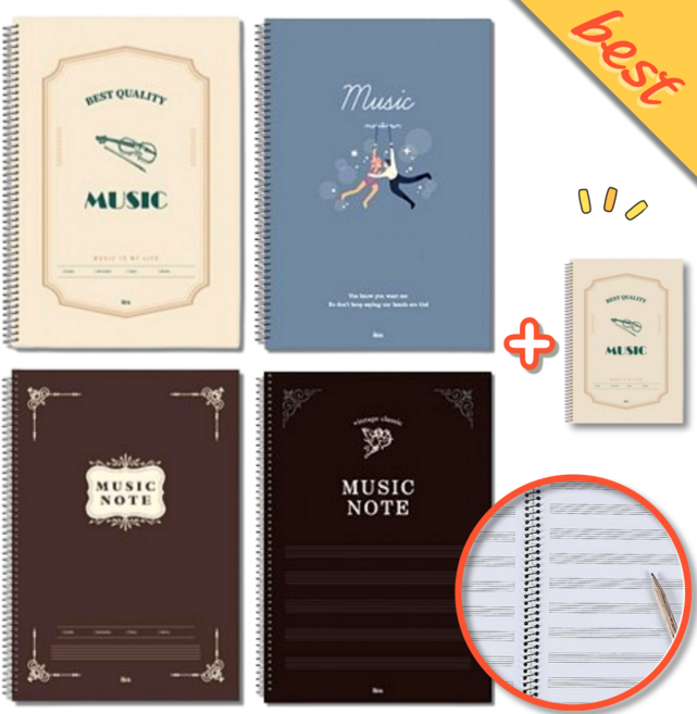 음악노트 오선노트 12줄 스프링 음악공책 음악노트, 5개, 랜덤발송