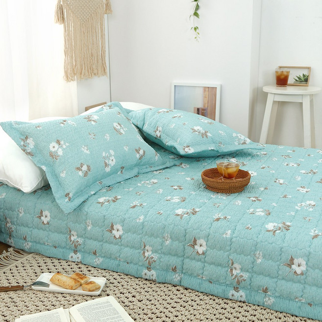 까슬까슬 엘레나 국산 시원한 플라워 시어서커 여름패드 SS Q 핑크 민트 그레이, 엘레나_시어서커_여름패드, 슈퍼싱글(SS)_민트