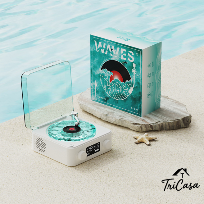 트리플리치 레트로 빈티지 웨이브 블루투스 스피커 파도 무드등 ASMR 물결 조명, 블루화이트, TRI-1