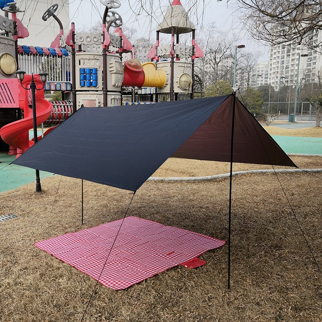 실버 코팅 캐노피 텐트 야외 초경량 휴대용 캠핑 방비 선 스크린 차양 공급 장비, 300*300cm, 실버 블랙 (로드리스)