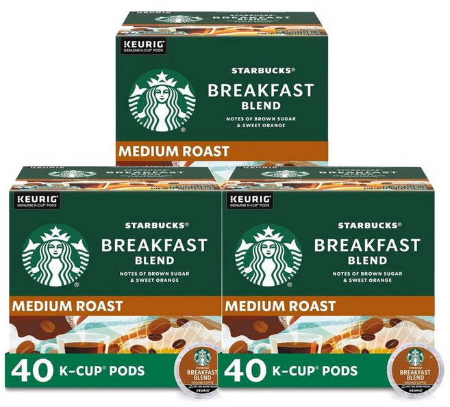 Starbucks 스타벅스 K컵 미디엄 로스트 큐리그 브렉퍼스트 블렌드 캡슐 4g, 3개, 40개입
