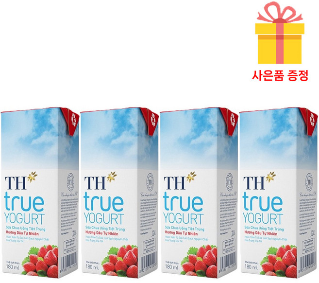 TH 베트남 요구르트 요거트 음료 딸기맛 + 사은품 증정, 4개, 180ml