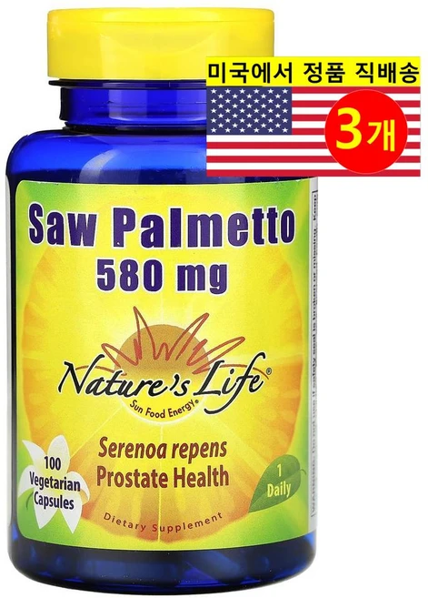 Nature's Life 쏘팔메토 추출 580mg Saw Palmetto, 3개, 100정 - 쿠팡