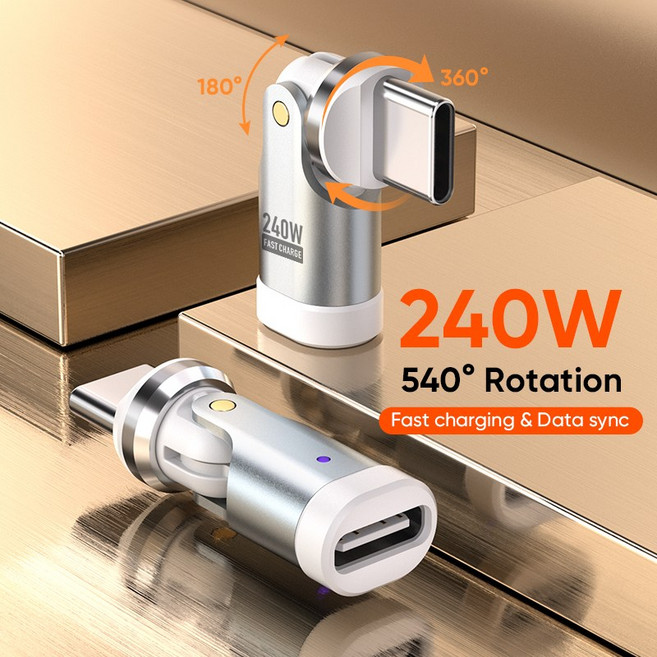 540도 연장 회전 pd C핀 젠더 C타입 스핀 초고속 충전 케이블 게임 닌텐도 젠더 C핀 CtoC C2C 240W 액정표시 단선 방지 180도 360도 회전, 1개, 펄화이트, 34mm