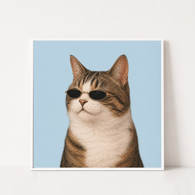 소소꼬모 감성 일러스트 고양이그림 동물 카페 거실 인테리어액자 태비힙냥이, 액자화이트