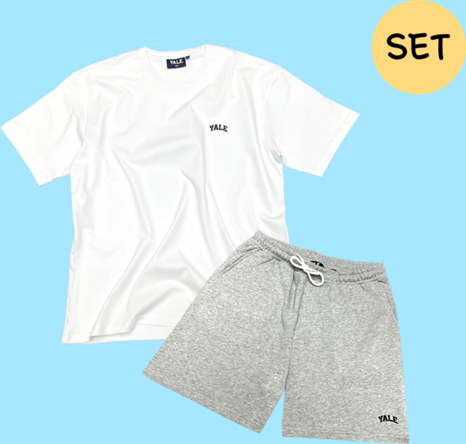 [당일출고/정품] 예일 YALE 스몰아치 반팔티 반바지 세트 (화이트/그레이)